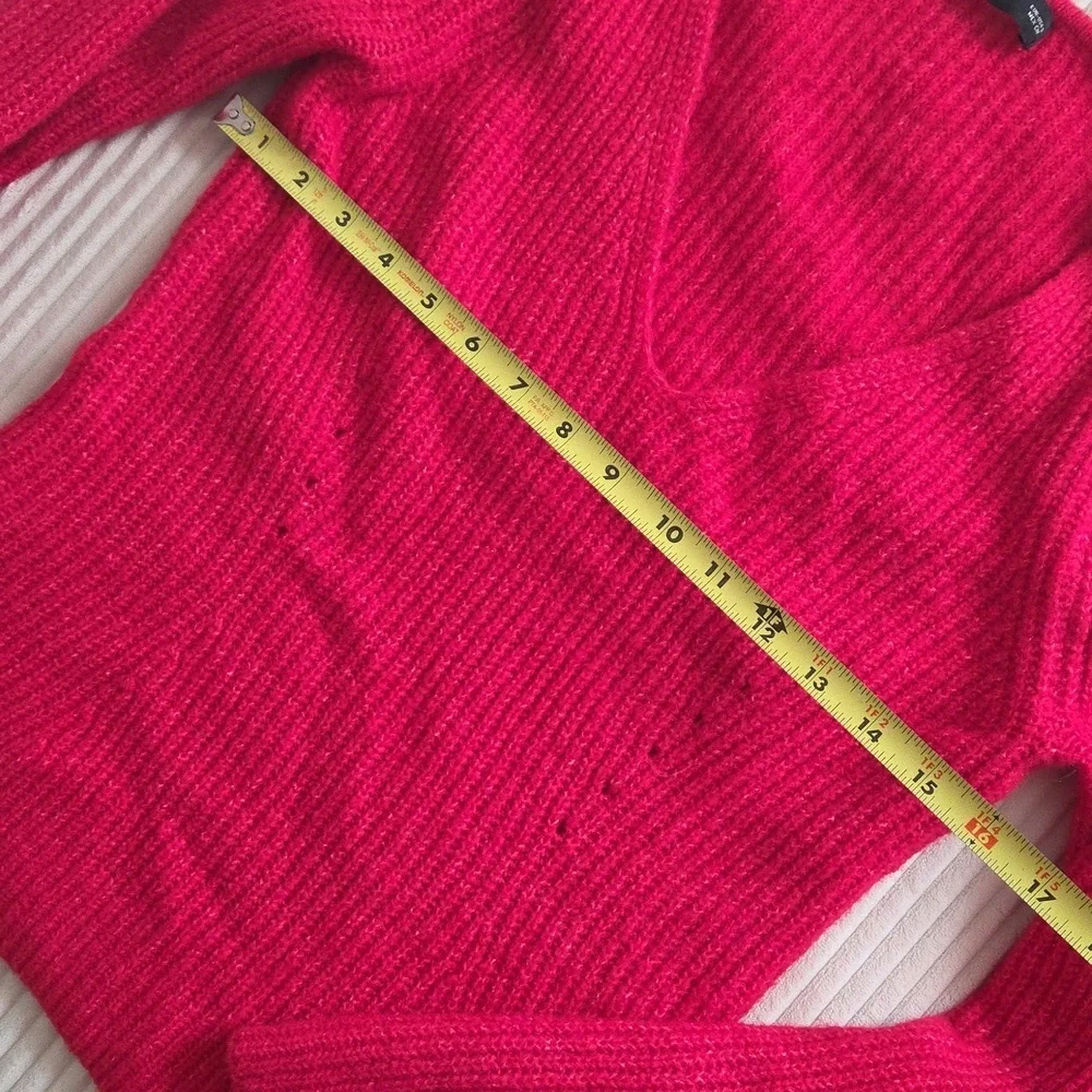 Mango Red V Neck Wool Blend Sweater